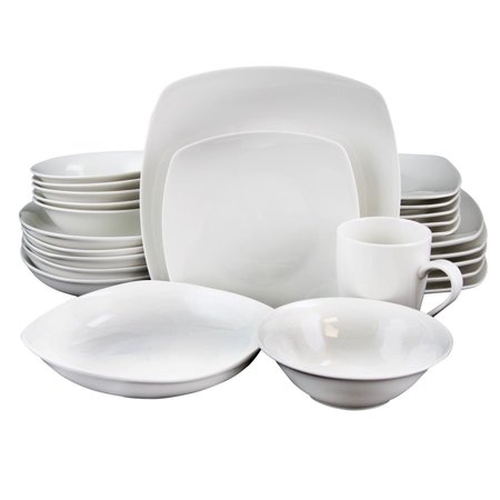 KITCHEN KING Hagen Square Dinnerware Set, White - Set of 30 KI1818654